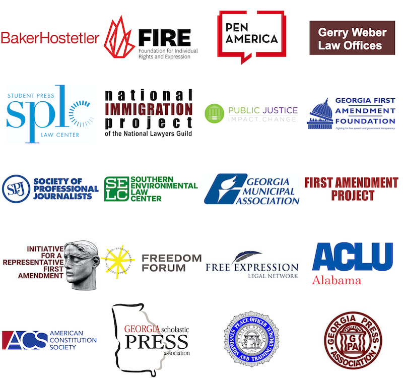 Grid of partnering organizations with the First Amendment Clinic